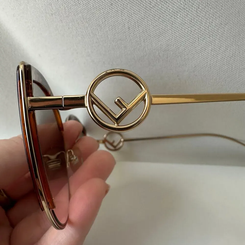 Fendi FF 0290/S Oversized Butterfly Sunglasses Gold Tortoise FF Logo w/ Case